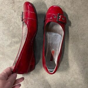 Ecco Shoes Womens Ballet Flats Bouillon Buckle Red Patent Leather Slip On 38